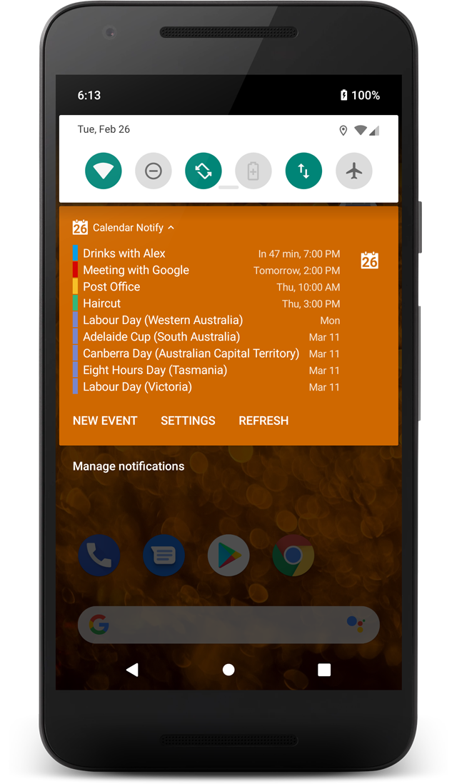 Calendar Notify Agenda on Status, Lock and Widget Android App